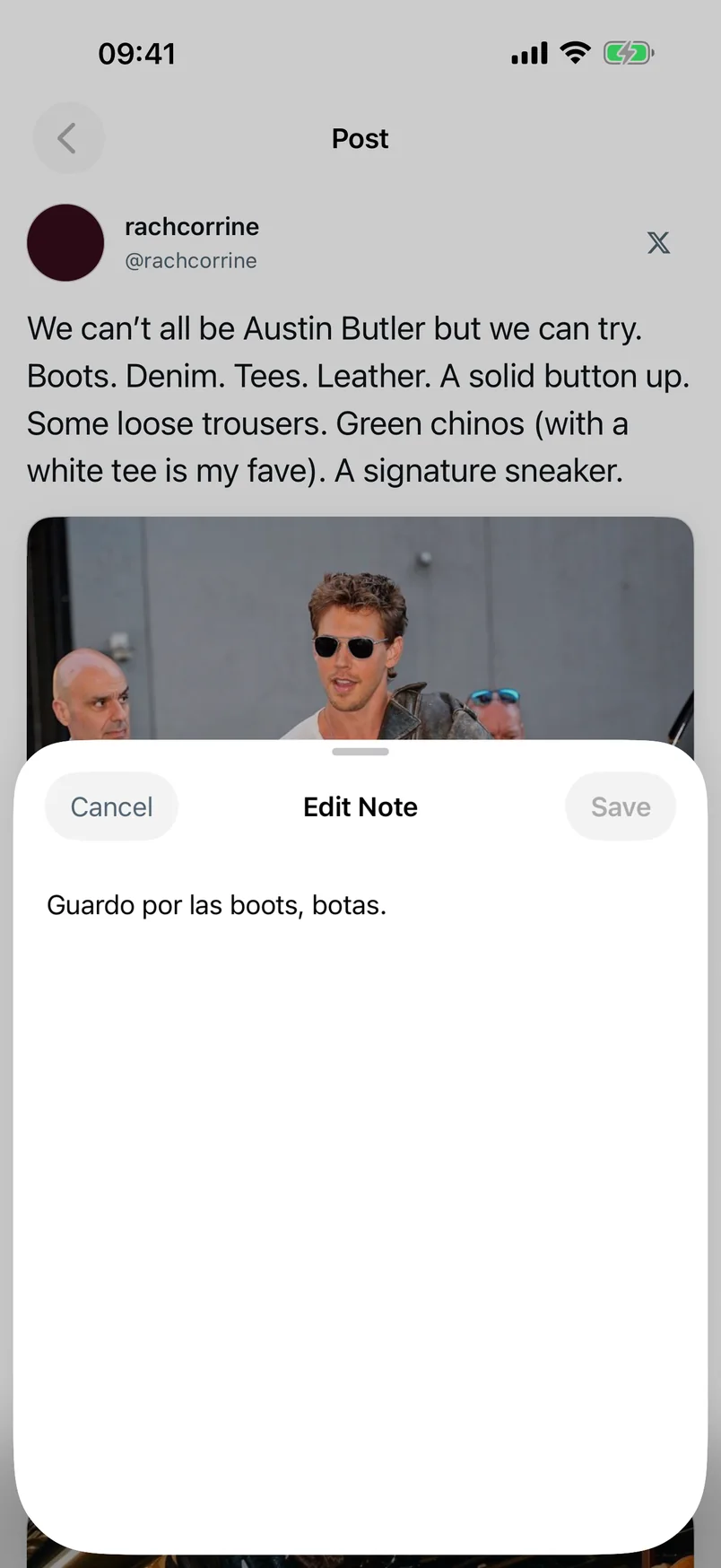 Editing a personal note on a saved post